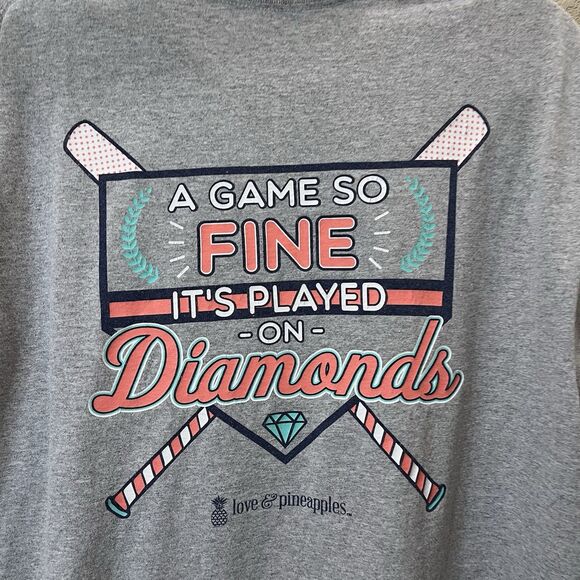 Love & Pineapples A Game So Fine Its Played on Diamonds Shirt Womens Size L Gray - Picture 4 of 6